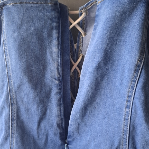 Shein Lace-Up Denim Bodycon Dress sz L 8/10 - Picture 7 of 12